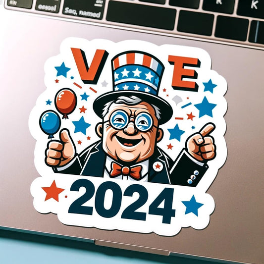 Vinyl sticker: 2024 USA Elections Funny Cartoon Franklin D. Roosevelt Vote Sticker Decal for Laptop, Wall, Car, Window, Bumper, Truck, Waterproof, Auto, Water Bottle