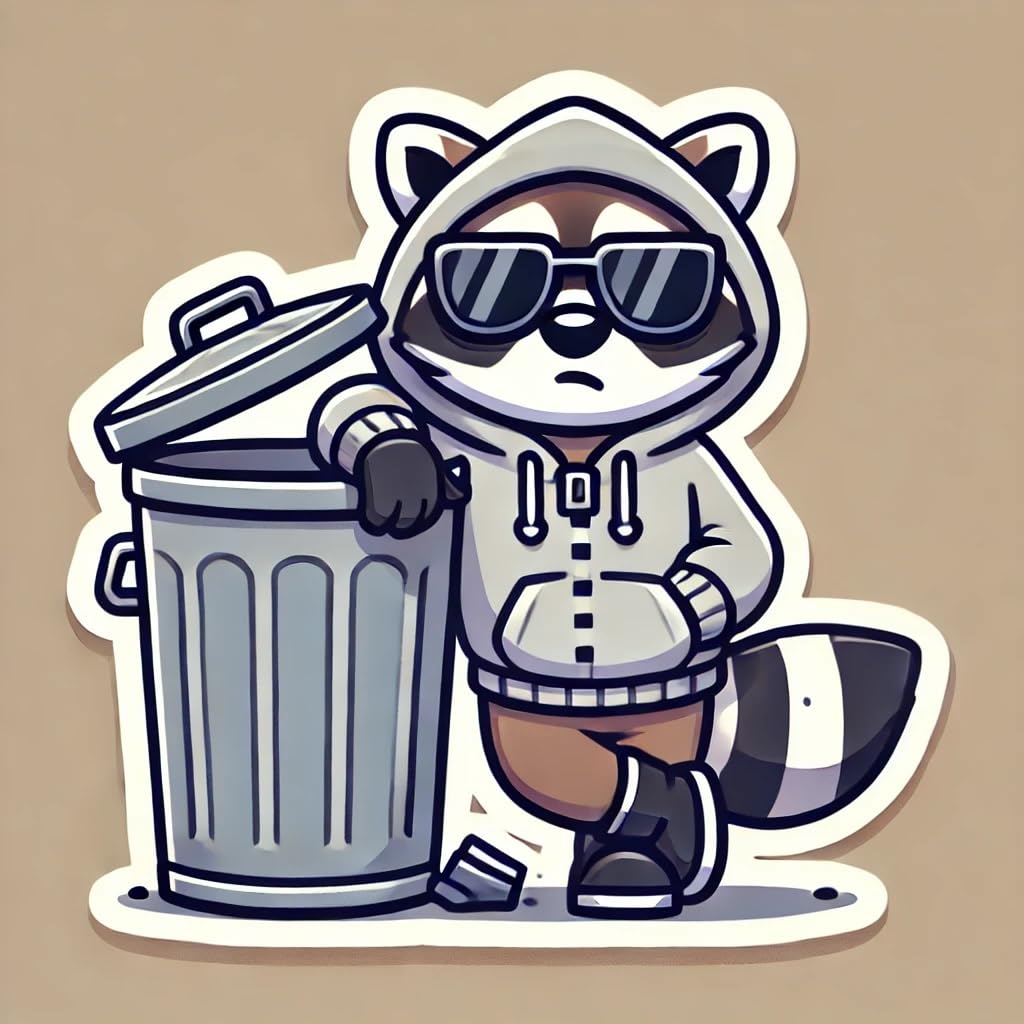 Vinyl sticker: Laptop Wall Car Window Bumper Sticker Decal Truck Waterproof Auto Water Bottle Trash Panda Cool Raccoon in Hoodie Sunglasses Leaning on Trash Can Urban Style (6)