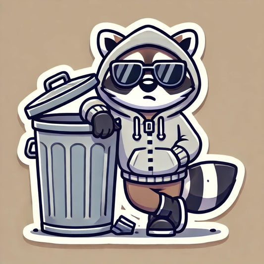 Vinyl sticker: Laptop Wall Car Window Bumper Sticker Decal Truck Waterproof Auto Water Bottle Trash Panda Cool Raccoon in Hoodie Sunglasses Leaning on Trash Can Urban Style (6)