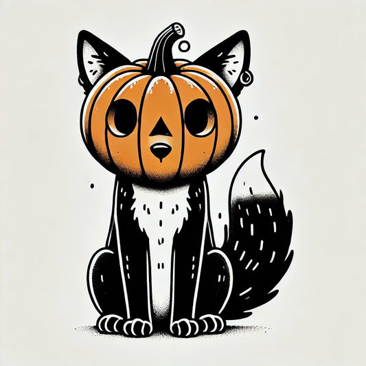 Vinyl sticker: Mystical Minimalist Black Fox Pumpkin Costume Sticker for Laptop, Wall, Car, Window, Bumper, and Water Bottle – Waterproof, Auto Decal for Truck and More