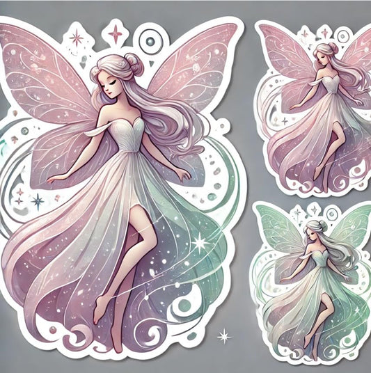 Vinyl sticker: Elegant Fairy Sticker with Translucent Wings for Laptop, Wall, Car Window, Bumper, Waterproof Truck Decal, Auto Water Bottle Decor