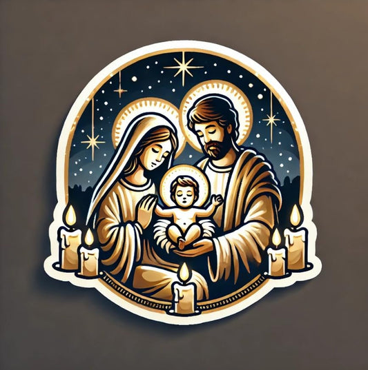 Vinyl sticker: Holy Family with Golden Halos and Candlelight, Laptop and Car Decal (4)