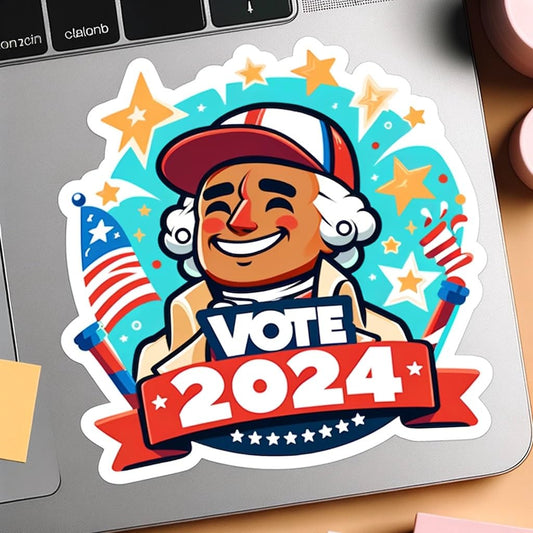 Vinyl sticker: 2024 USA Elections Funny Cartoon Alexander Hamilton Vote Sticker Decal for Laptop, Wall, Car, Window, Bumper, Truck, Waterproof, Auto, Water Bottle (8)