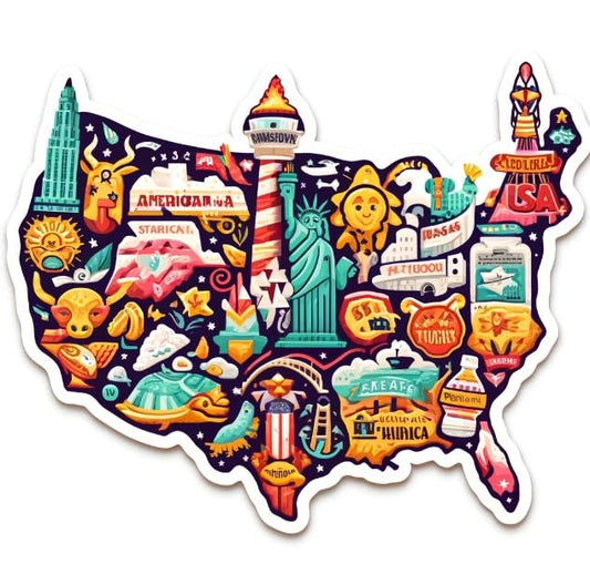Vinyl sticker: Whimsical USA Map Sticker - Storybook Style Travel Decal for Laptops, Cars, and Windows