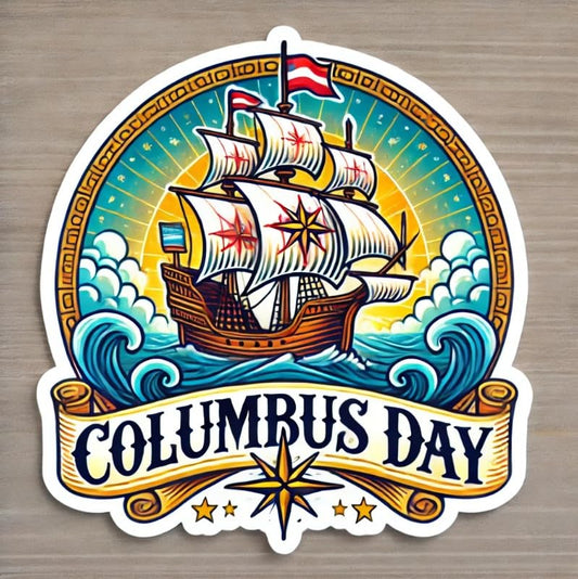 Vinyl sticker: Columbus Day Car, Laptop, Wall, Window, Bumper Sticker – Traditional Sailing Ship with Compass, Waterproof Decal for Auto, Water Bottles, and Trucks