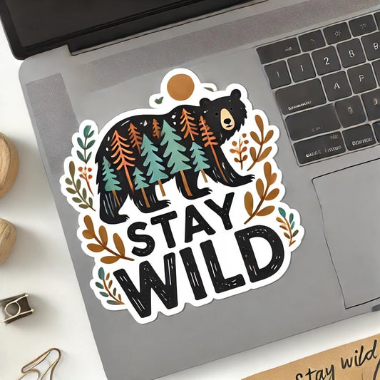 Vinyl sticker: "Stay Wild" Adventurous Sticker Decal for Laptop, Wall, Car, Window, Bumper, Truck, Waterproof Auto, and Water Bottle (6)