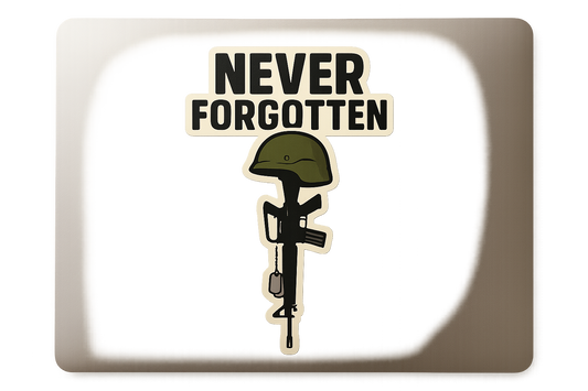 Never Forgotten Military Helmet Sticker Decal Vinyl Laptop Car Window Bumper AUTO Water Bottle Helmets Waterproof Tribute