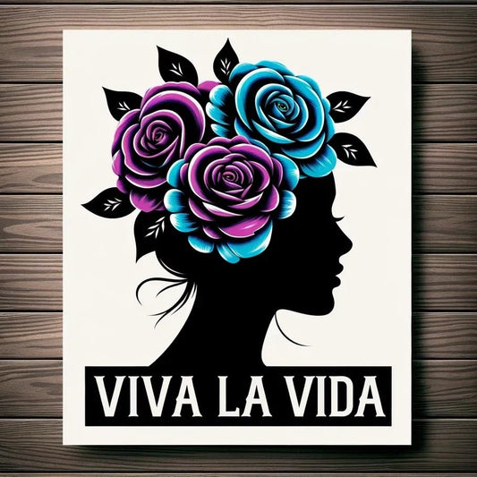 Vinyl sticker: Viva LA VIDA Beautiful Shadow Girl Flowers Lifestyle Sticker Frida Kahlo Inspired Multicolor Waterproof Vinyl Decals in Diverse Shapes for Laptops Cars Bottles High-Opacity Easy Application