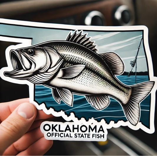 Vinyl sticker: White Bass Oklahoma Angler Sticker – Waterproof Vinyl Decal for Laptop, Wall, Car, Window, Bumper, Truck, Water Bottle, Auto Enthusiasts. Variation 6