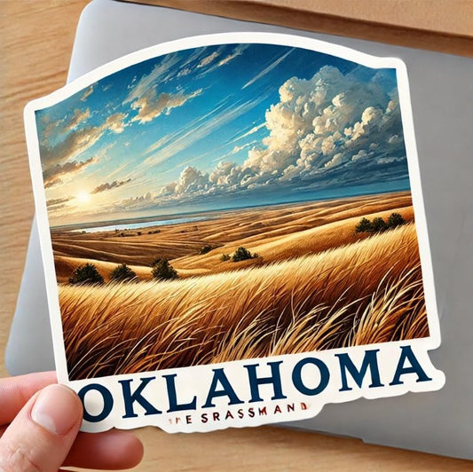 Vinyl sticker: Oklahoma Scenic Grassland Laptop Wall Car Window Bumper Sticker Decal Truck Waterproof Auto Water Bottle