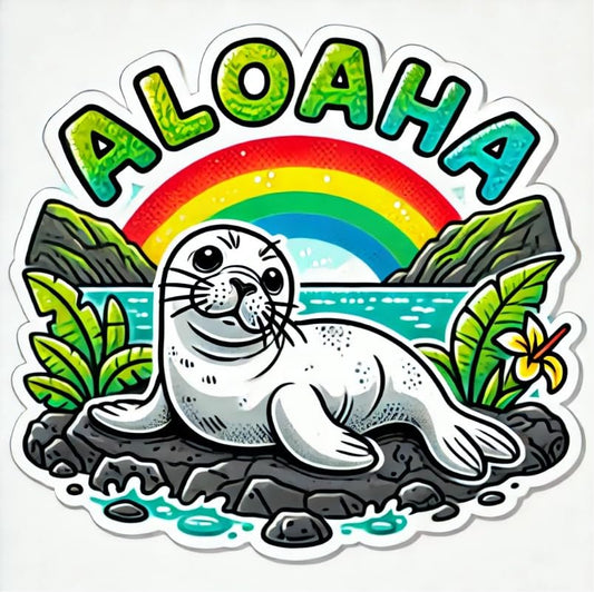 Vinyl sticker: Waterproof Vinyl Car Laptop Wall Window Bumper Sticker Decal of Hawaiian Monk Seal Floating with Plumeria Flowers (4)