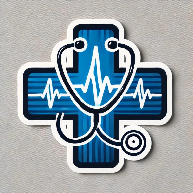 Vinyl sticker: Doctors' Day Medical Cross Stethoscope Laptop Wall Car Window Bumper Sticker Decal Truck Waterproof Auto Water Bottle.