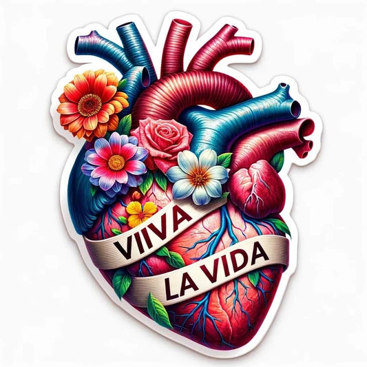 Vinyl sticker: Viva LA VIDA Laptop Accessory Flowers Heart Lifestyle Sticker Frida Kahlo Inspired Multicolor Waterproof Vinyl Decals in Diverse Shapes for Laptops Cars Bottles (8")