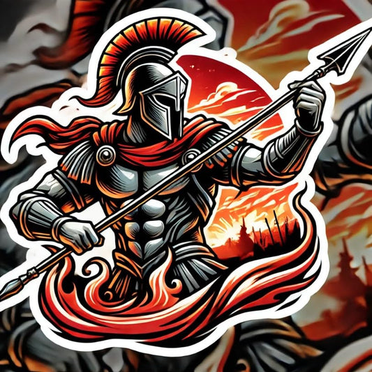 Vinyl sticker: Ares Greek God Sticker for Laptop, Car, Window, Bumper, Waterproof Vinyl Decal - War God with Spear and Armor Design for Water Bottles and Auto Use