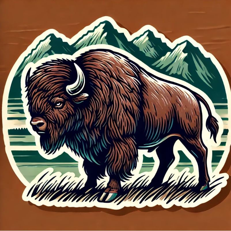 Vinyl sticker: Mountain Bison Wall Sticker for Car, Laptop, Window, Bumper, Waterproof Vinyl Decal for Trucks, Auto, Water Bottles