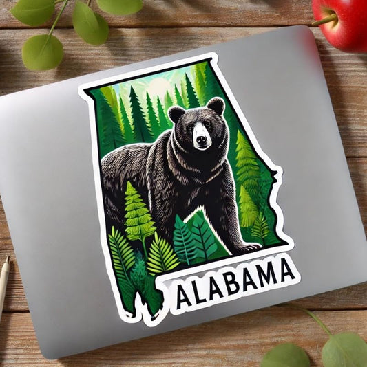 Vinyl sticker: Black Bear Alabama Wildlife Symbol Forest Laptop Wall Car Window Bumper Sticker Decal Waterproof Auto Water Bottle Scenic Design (6)