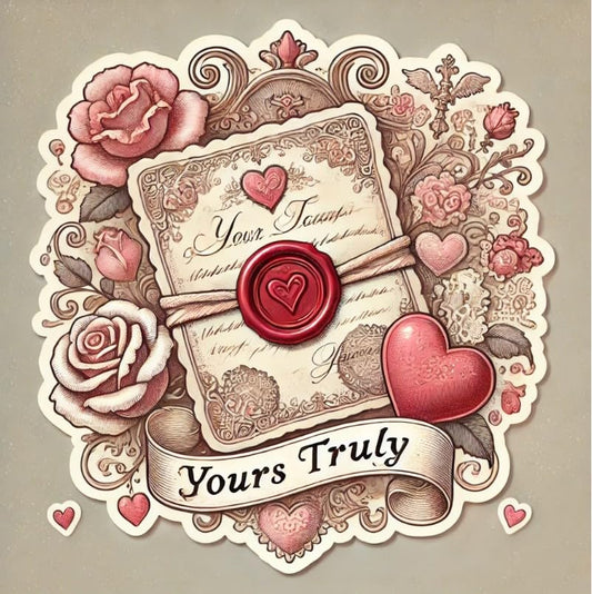 Vinyl sticker: Yours Truly Vintage Love Letter Sticker for Laptop, Wall, Car, Window, Bumper, Decal, Truck, Waterproof, Auto, Water Bottle