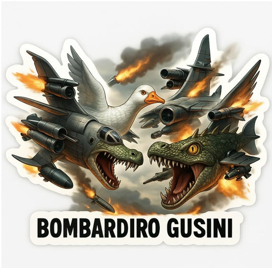 Vinyl sticker: Bombardiro Crocodilo vs Bombardiere Lucertola Sticker for Laptop Wall Car Window Bumper Truck Auto Water Bottle – Meme Air Combat Hybrid Vinyl Decal 4 in