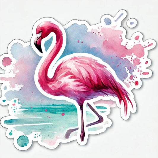 Vinyl sticker: Watercolor Flamingo Decal Sticker for Laptop, Wall, Car, Window, Bumper, Truck, Waterproof Auto, and Water Bottle - Graceful Flamingo with Dreamy Watercolor Background