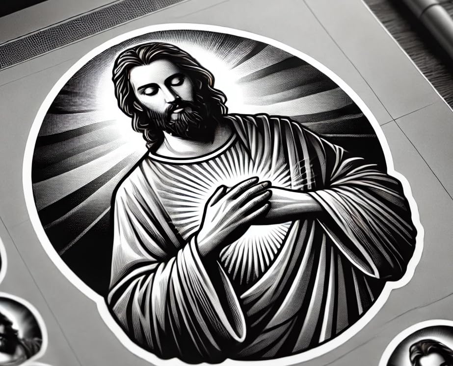 Vinyl sticker: Black and White Saint Judas Religious Theme Sticker Decal for Laptop, Wall, Car, Window, Bumper, Truck, Waterproof Auto, Water Bottle