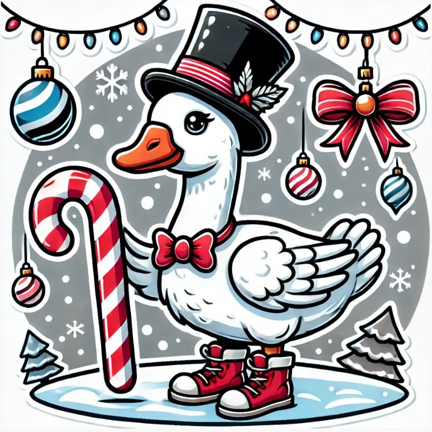 Vinyl sticker: Christmas Goose in Top Hat with Candy Cane Whimsical Design (6)