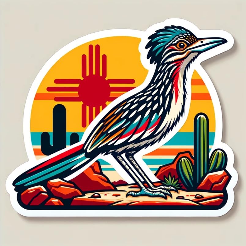 Vinyl sticker: Laptop Wall Car Window Bumper Sticker Decal Truck Waterproof Auto Water Bottle – Greater Roadrunner Running Through Desert with Red Rock and Cactus (4)