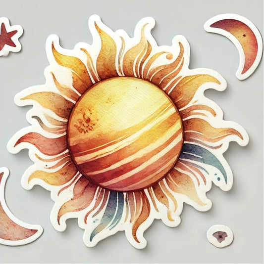 Vinyl sticker: Watercolor Sun Sticker Decal for Car, Laptop, Window, Wall, Bumper, Waterproof Vinyl Artistic Decor