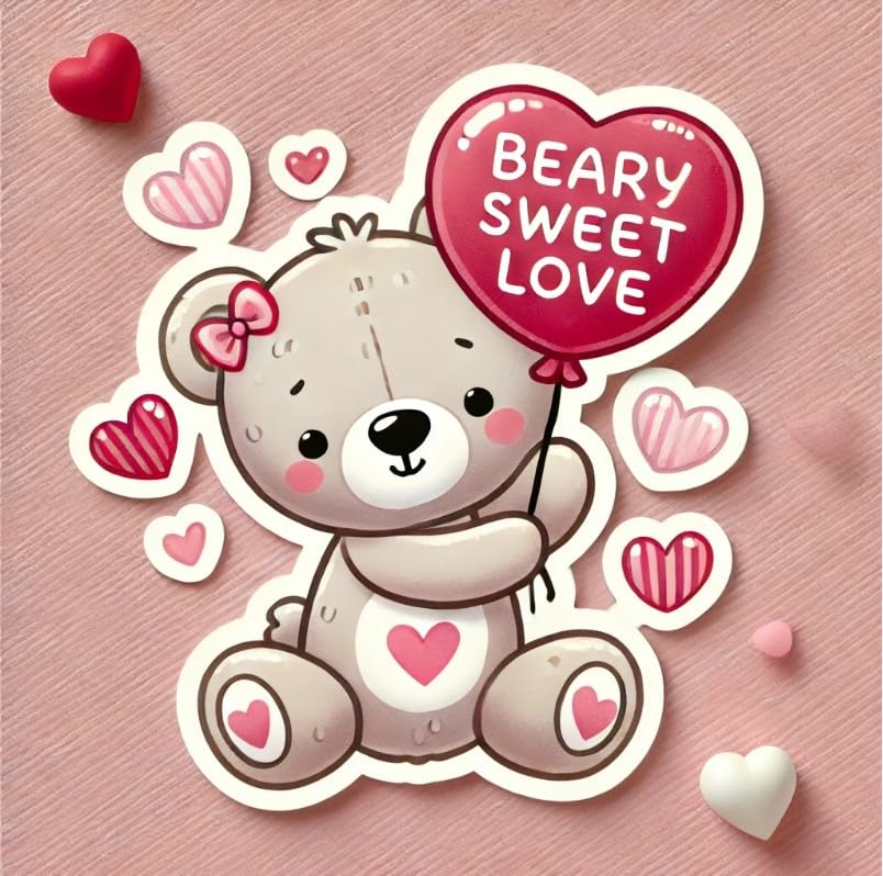 Vinyl sticker: Beary Sweet Love Teddy Bear with Heart-Shaped Box of Chocolates Valentine's Day Sticker for Car Window, Laptop, Bumper, Waterproof Decal for Truck, Auto, Water Bottle Decoration