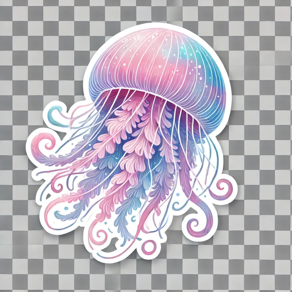 Vinyl sticker: Laptop Wall Car Window Bumper Sticker - Pastel Jellyfish Decal with Soft Flowing Tentacles, Waterproof and UV Resistant, Perfect for Laptops, Cars, Water Bottles, and More