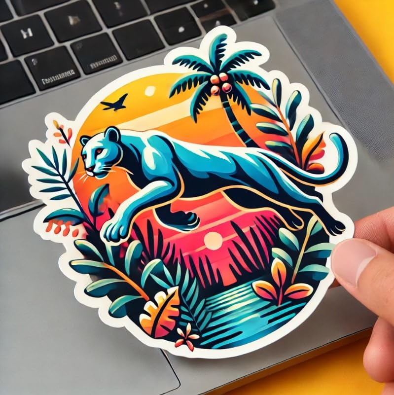 Vinyl sticker: Florida Panther Sticker - Peaceful Sitting Panther with Everglades Design for Laptop, Car, Window, Bumper, and Water Bottle Decals
