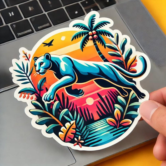 Vinyl sticker: Florida Panther Sticker - Peaceful Sitting Panther with Everglades Design for Laptop, Car, Window, Bumper, and Water Bottle Decals