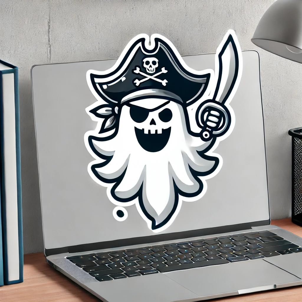 Vinyl sticker: Ghost Pirate with Hat and Sword Sticker for Laptop, Wall, Car, Window, Bumper, and Water Bottle - Waterproof Vinyl Decal for Truck and Auto (6)