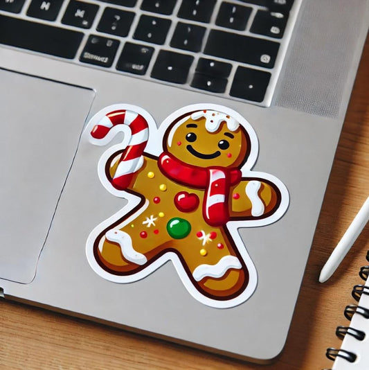Vinyl sticker: Gingerbread Man Sticker for Laptop, Wall, Car, Window, Bumper, Decal, Waterproof Auto, and Water Bottle