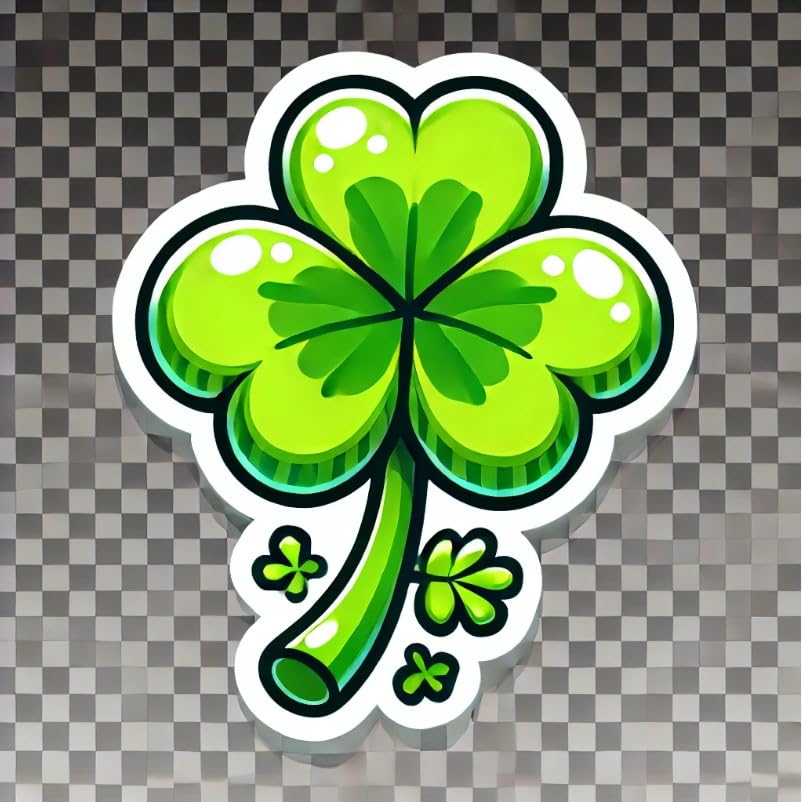 Vinyl sticker: Cartoon Style Bright Green Four-Leaf Clover Laptop Wall Car Window Bumper Sticker Decal Waterproof Auto Water Bottle (6)