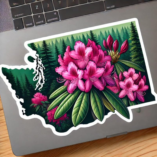 Vinyl sticker: Bigleaf Rhododendron Washington State Flower Laptop Wall Car Window Bumper Sticker Decal Waterproof Auto Water Bottle Pink Bloom Scenic Design (4)