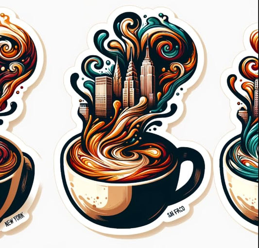 Vinyl sticker: City Skyline Coffee Cup Sticker – Urban Morning Vibes Decal for Coffee Lovers (4)