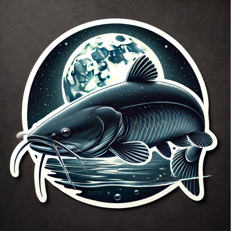 Vinyl sticker: Channel Catfish Moonlight Vinyl Sticker for Laptop, Wall, Car, Window, Bumper, Truck, Waterproof Auto, Water Bottle
