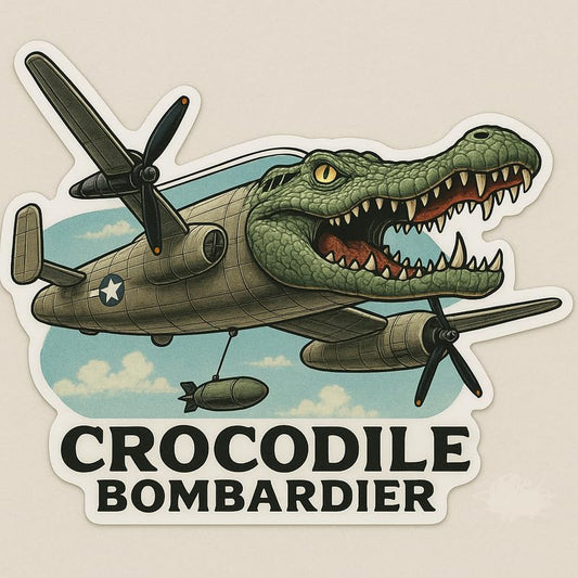 Vinyl sticker: Waterproof Crocodile Bombardier Sticker for Laptop Wall Car Window Bumper Decal Truck Auto Water Bottle – Full-Length Alligator Aircraft Nose Art 4in