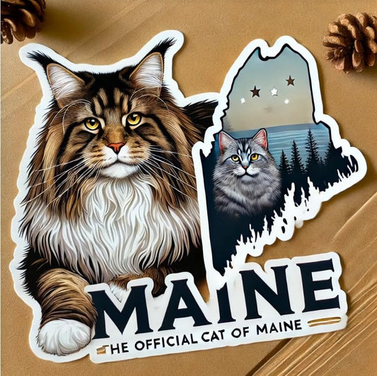 Vinyl sticker: Maine Coon Cat Vinyl Sticker for Laptop, Wall, Car, Window, Bumper, Waterproof Truck, Auto, Water Bottle Decal,