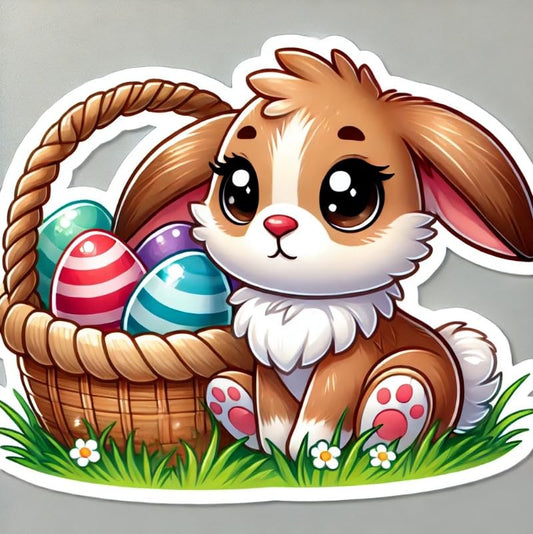 Vinyl sticker: Easter Bunny with Basket of Eggs Sticker for Laptop, Wall, Car, Window, Bumper, Decal, Truck, Waterproof, Auto, Water Bottle – Cute Brown Rabbit (6)