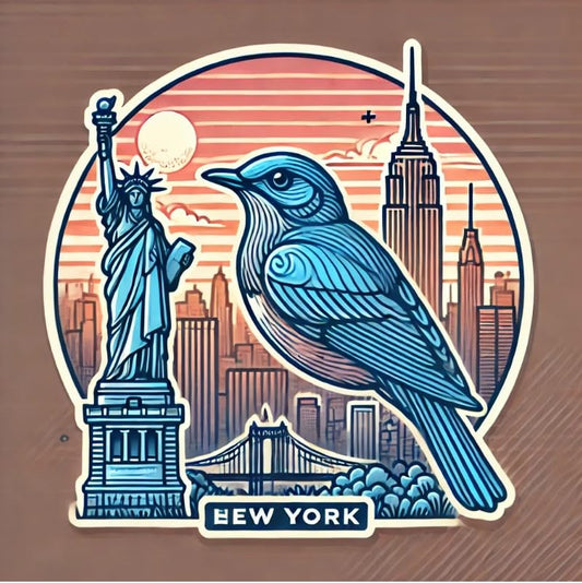 Vinyl sticker: Minimalist Eastern Bluebird NYC Skyline Sticker – Laptop Wall Car Window Bumper Decal Truck Waterproof Auto Water Bottle (4)