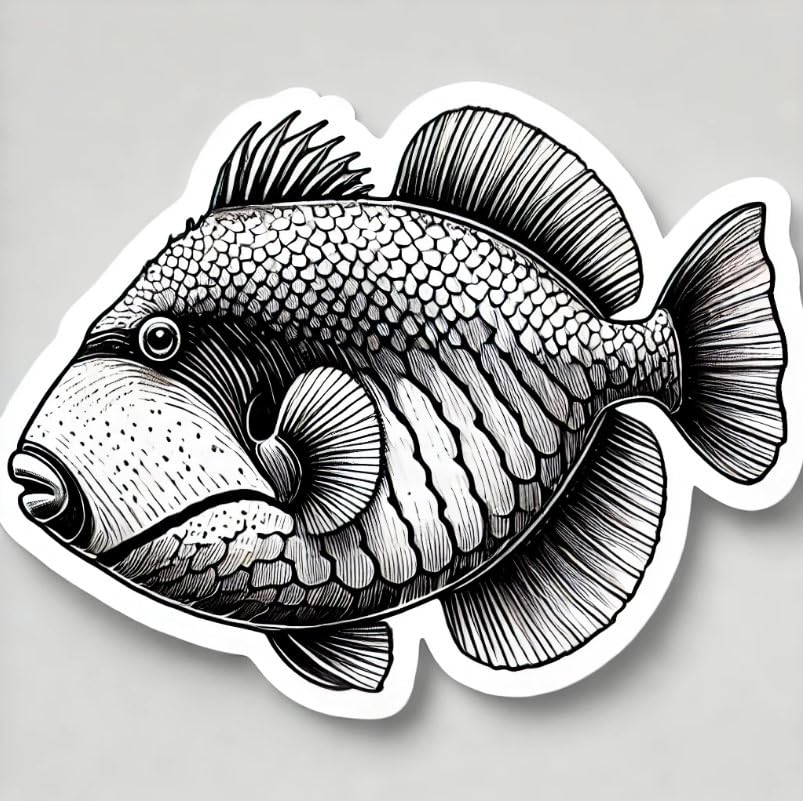 Vinyl sticker: Laptop Wall Car Window Bumper Sticker Decal Truck Waterproof Auto Water Bottle – Minimalist Ink Sketch Undulated Triggerfish in Elegant Black Line Style