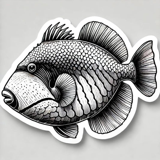 Vinyl sticker: Laptop Wall Car Window Bumper Sticker Decal Truck Waterproof Auto Water Bottle – Minimalist Ink Sketch Undulated Triggerfish in Elegant Black Line Style