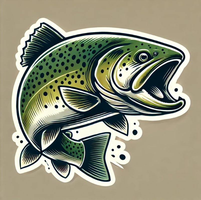 Vinyl sticker: Green Trout Skull-Crusher Laptop Wall Car Window Bumper Sticker Decal Truck Waterproof Auto Water Bottle