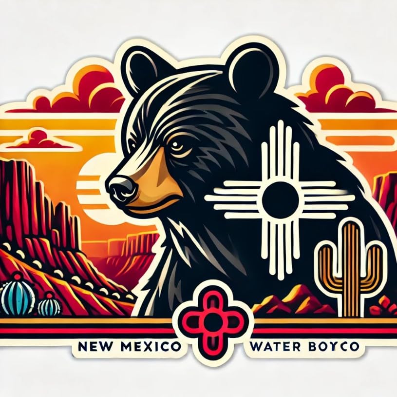 Vinyl sticker: Vintage New Mexico Black Bear Illustration Sticker for Laptop, Wall, Car, Window, Bumper, Waterproof Decal for Truck, Auto, Water Bottle (4)