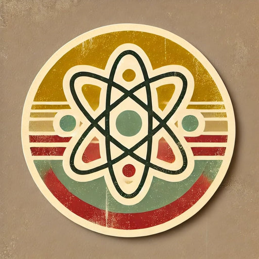 Vinyl sticker: Mid-Century Atomic Symbol Sticker for Laptop, Wall, Car, Window, Bumper – Vintage Distressed 50s Decal, Waterproof and Durable for Truck, Auto, Water Bottle