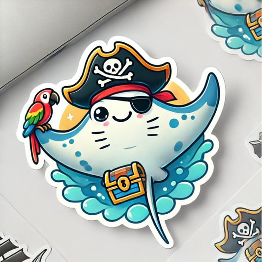Vinyl sticker: Pirate Manta Ray Sticker for Laptop, Wall, Car, Window, Bumper, Waterproof Decal for Truck, Auto, Water Bottle (6)