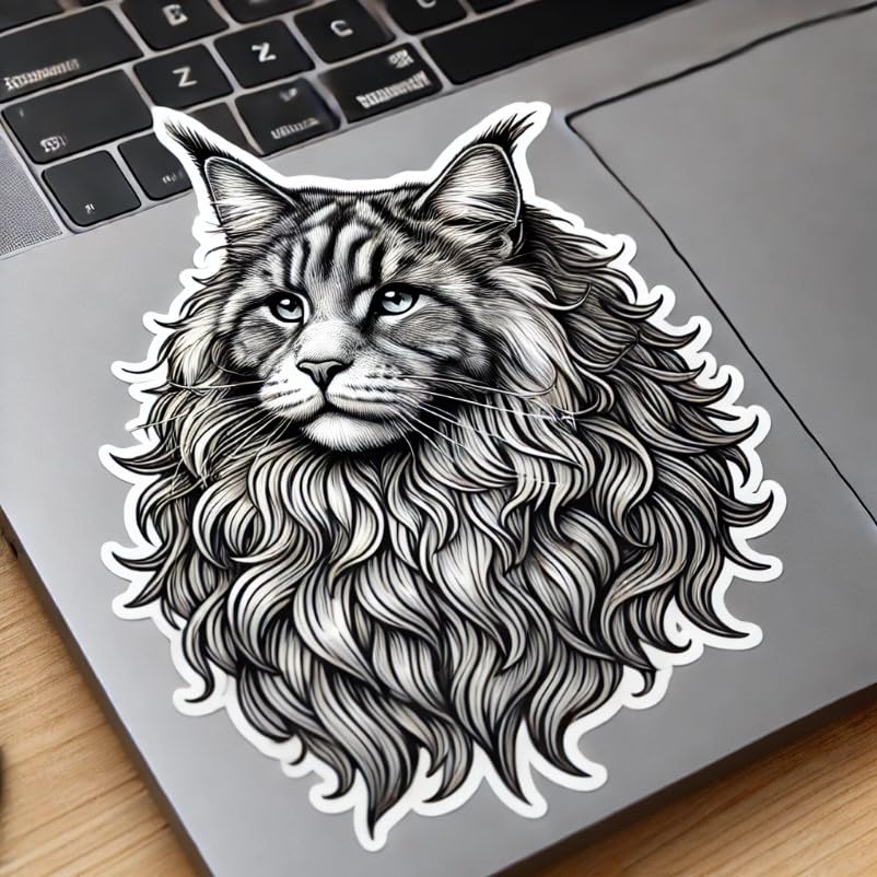 Vinyl sticker: Maine Coon Cat Sticker Vinyl Decal for Laptop, Wall, Car, Window, Bumper, Waterproof Truck, Auto, Water Bottle. Variation 9