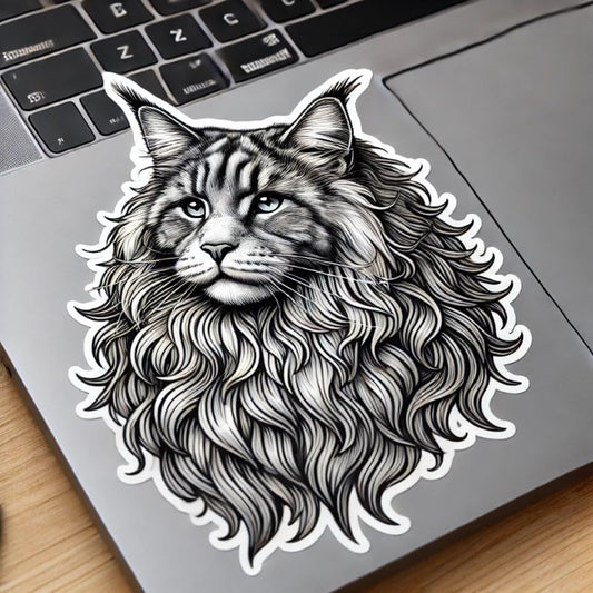 Vinyl sticker: Maine Coon Cat Sticker Vinyl Decal for Laptop, Wall, Car, Window, Bumper, Waterproof Truck, Auto, Water Bottle. Variation 9