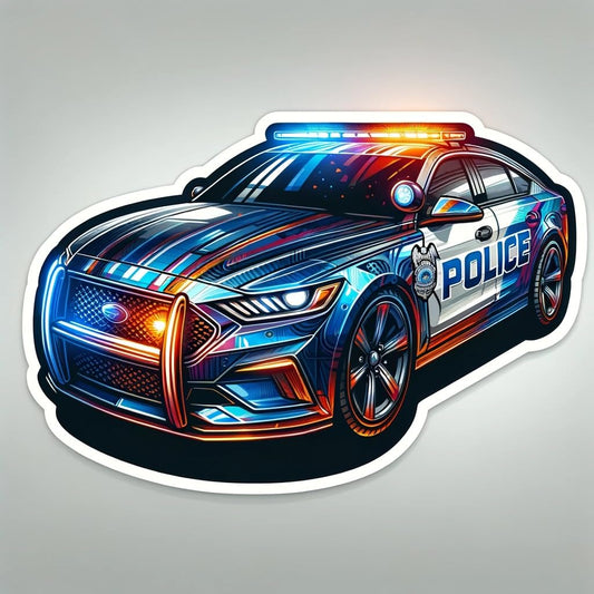Vinyl sticker: Modern Police Car with Flashing Lights Decal Sticker for Car, Laptop, Wall, Window, Bumper, Truck, Waterproof Auto, Water Bottle